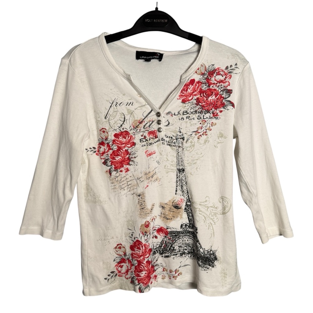 VTG Y2K Laura Henley Shirt Size XS P Paris Rhinestone Fairy Grunge Cute Retro